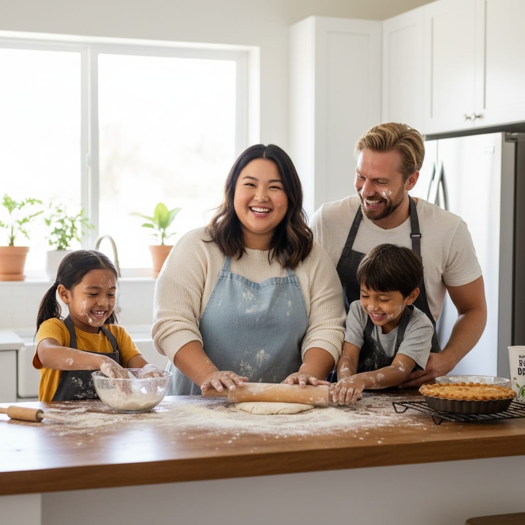 plus_size asian woman kitchen baking together 53402349