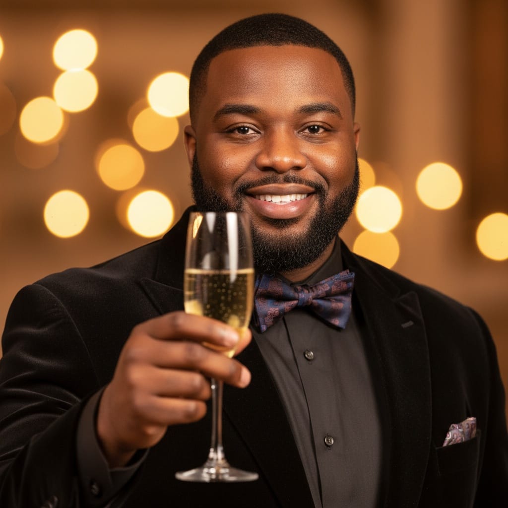 plus_size black man champagne celebration 77092201