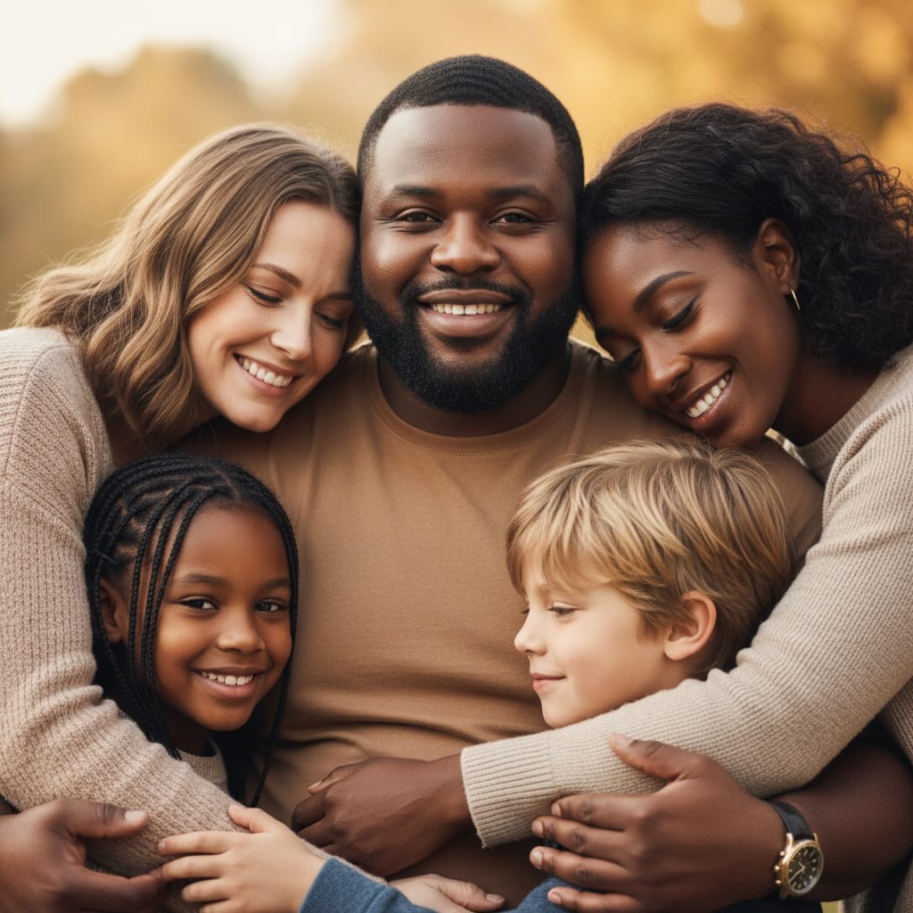 plus_size black man close group hug 78597494