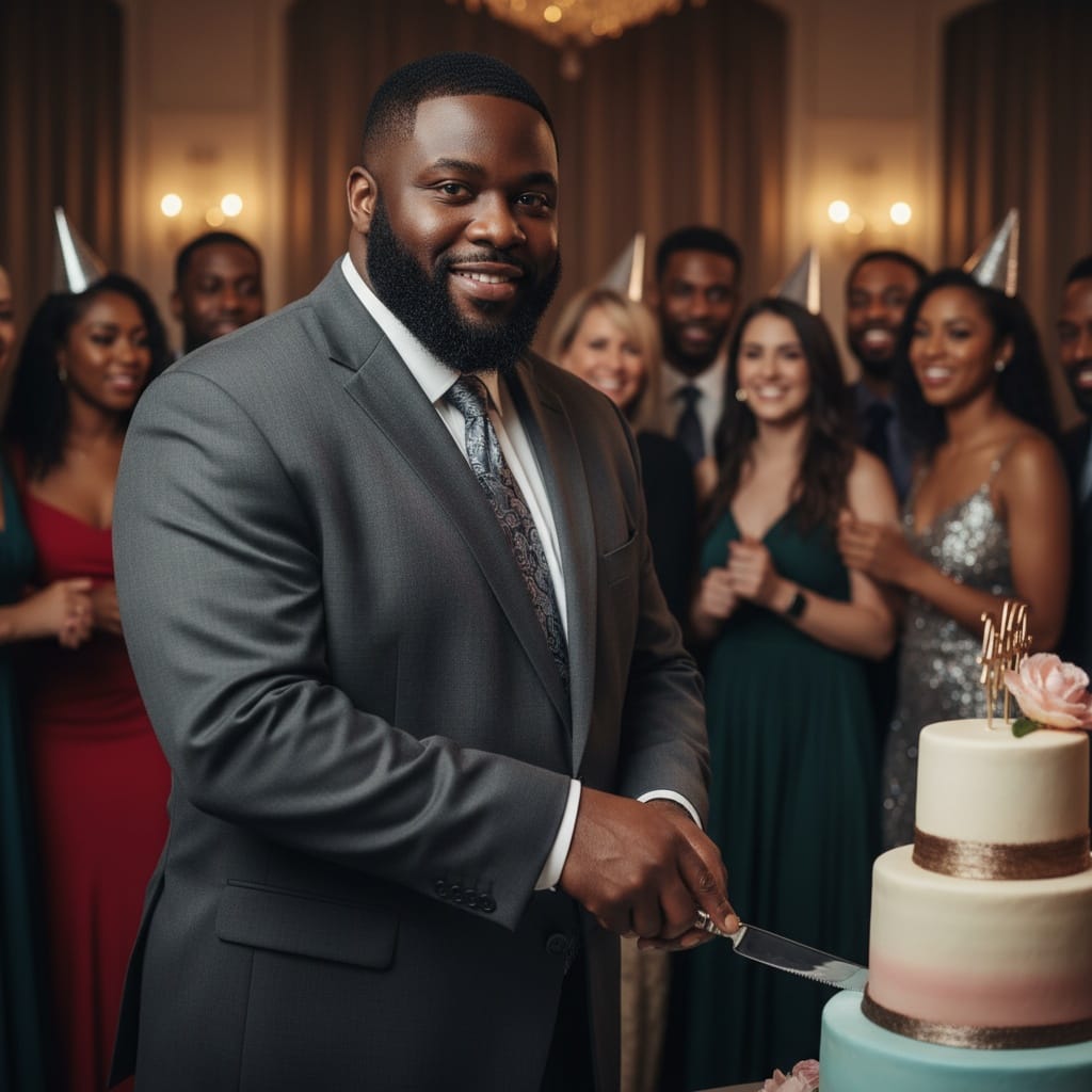 plus_size black man cutting retirement cake 10782963
