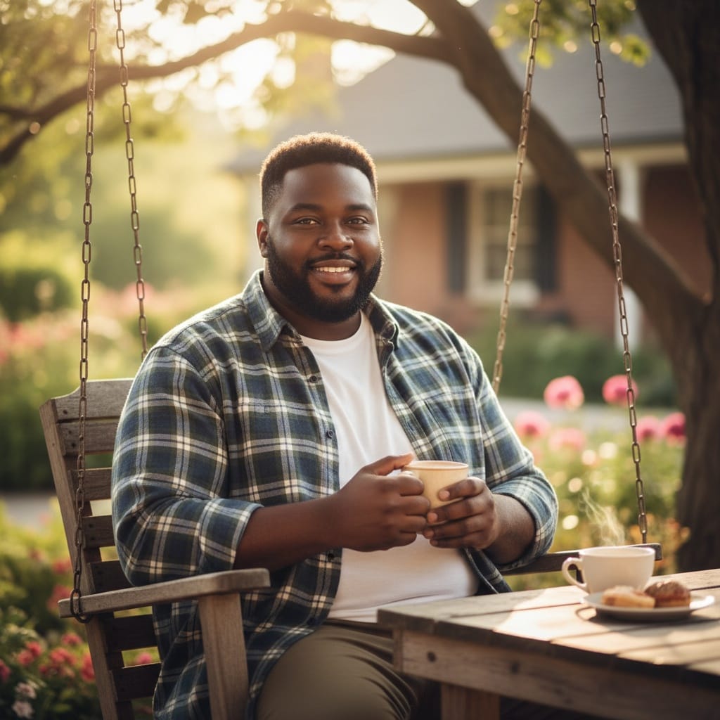 plus_size black man dad relaxing with coffee 35236426