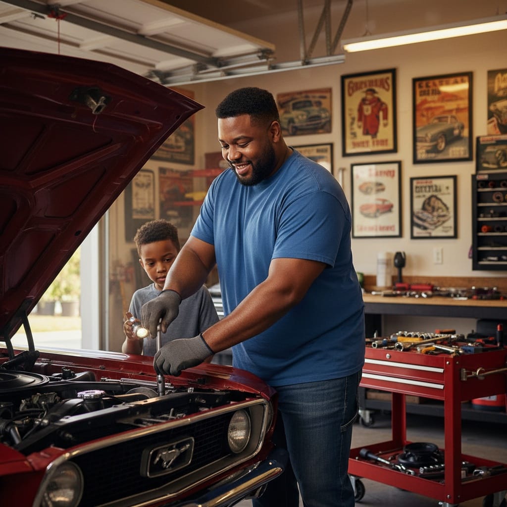 plus_size black man dad working on car 24489632