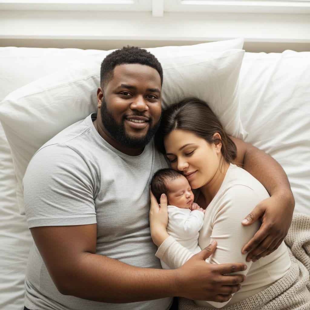 plus_size black man family on bed natural light 88377290