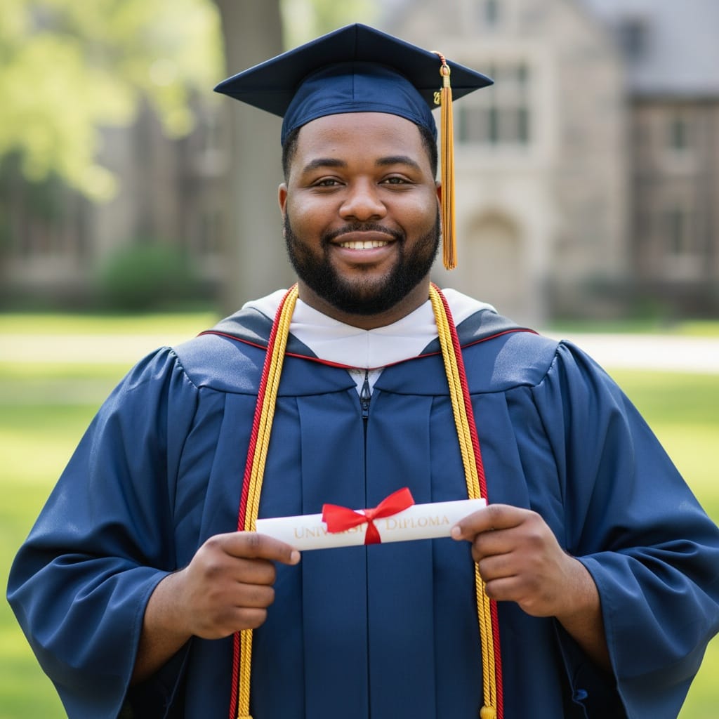 plus_size black man holding diploma closeup 55652507