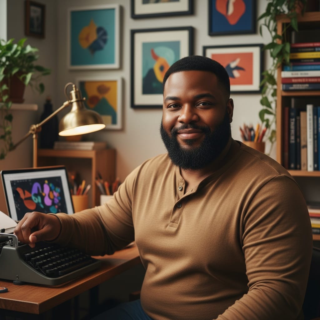 plus_size black man home office creative space 45399003