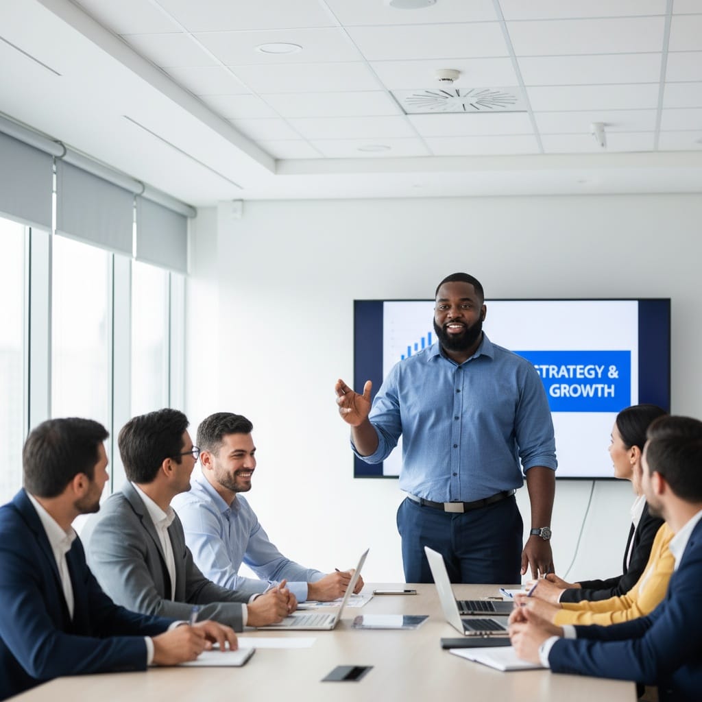plus_size black man indoor workshop discussion 52159005