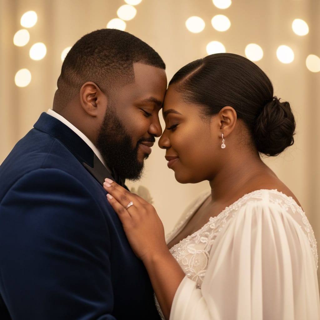 plus_size black man intimate forehead touch 96937118