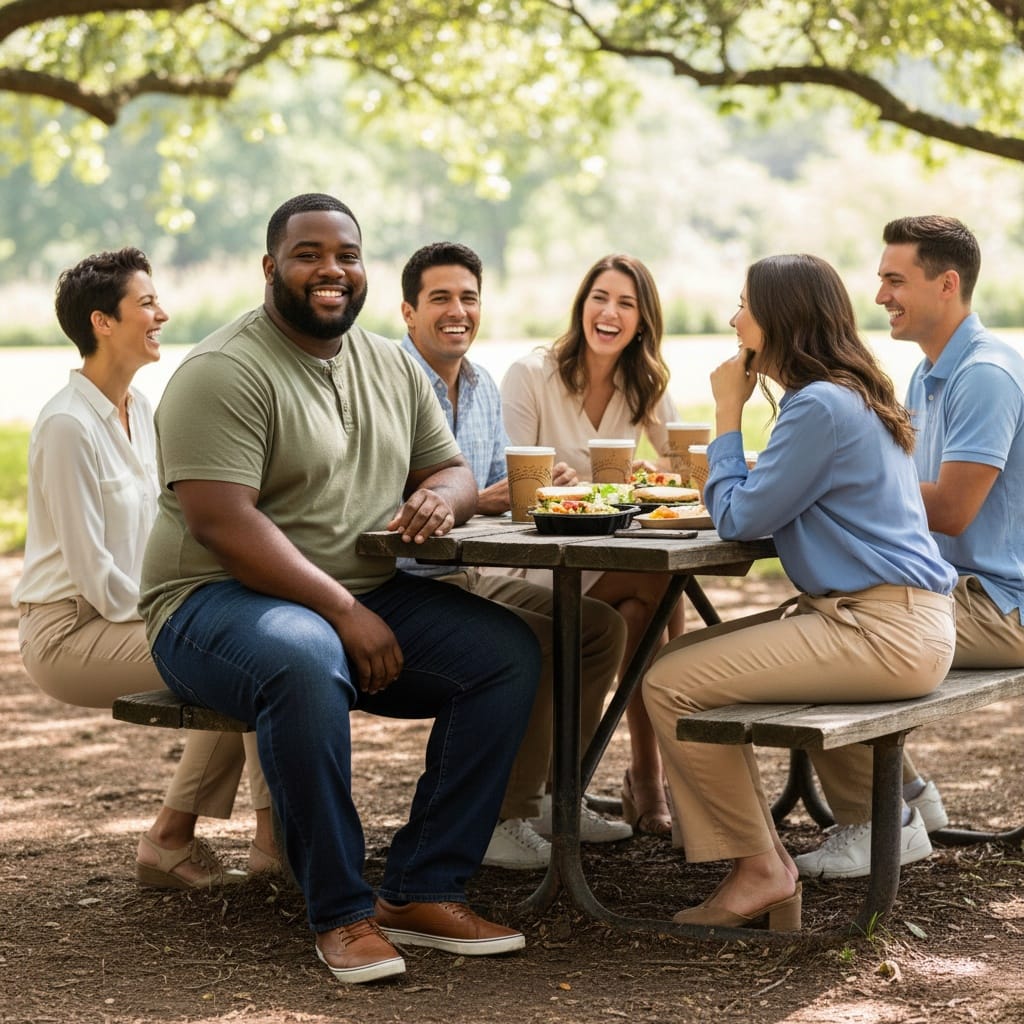 plus_size black man lunch break bonding 83773455
