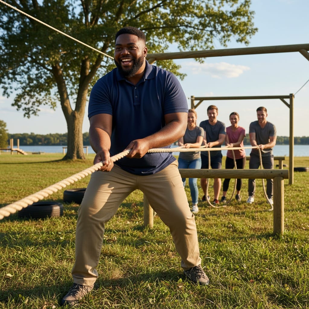 plus_size black man outdoor team challenge action 45350234