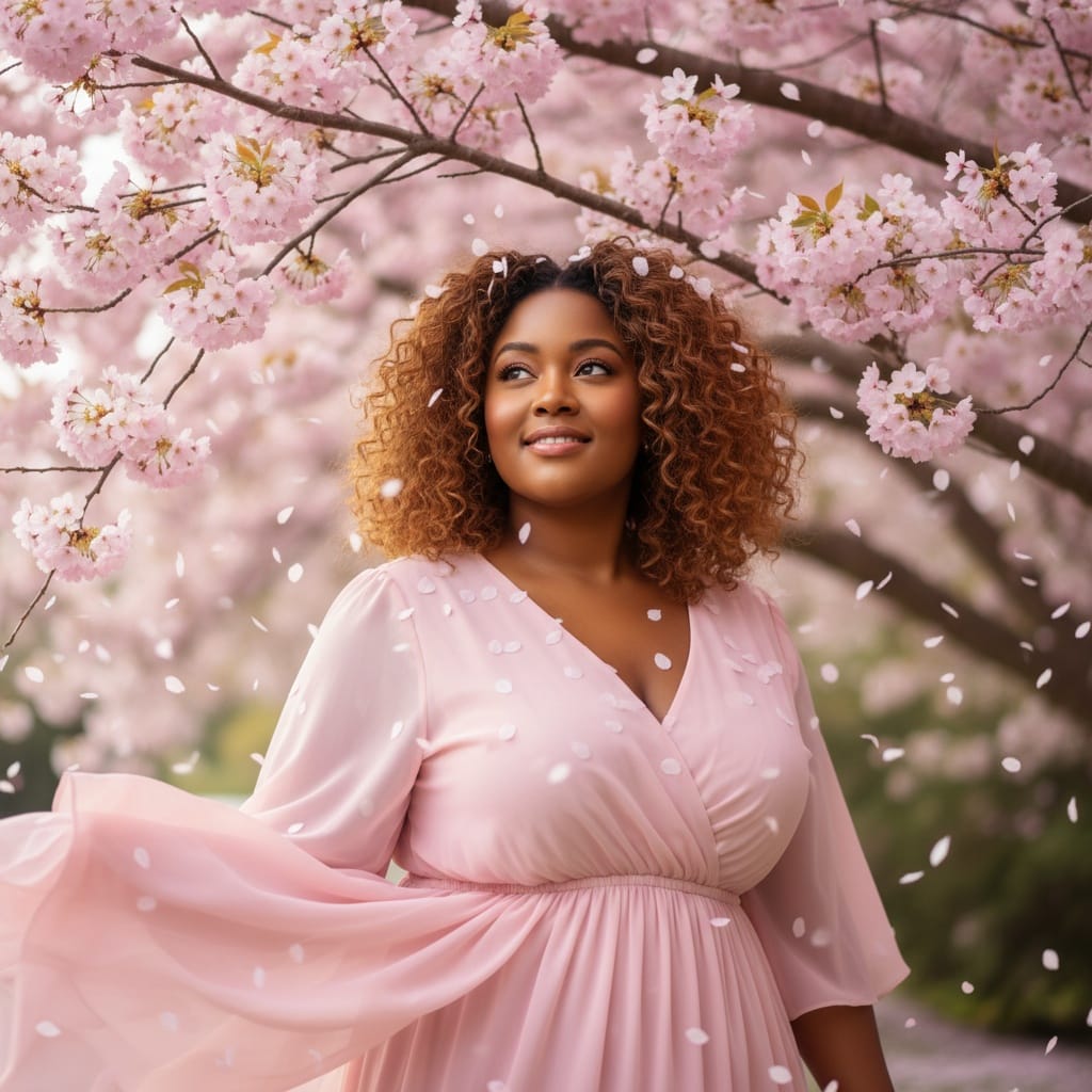 plus_size black woman cherry blossom tree portrait 59799547