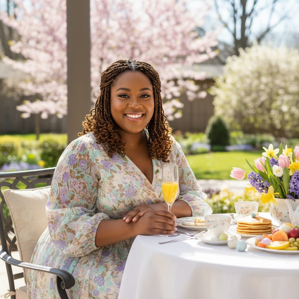 plus_size black woman easter brunch lifestyle scene 27484324