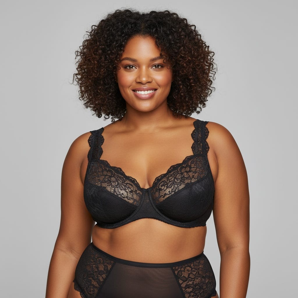 plus_size black woman gray backdrop close detail 90554088