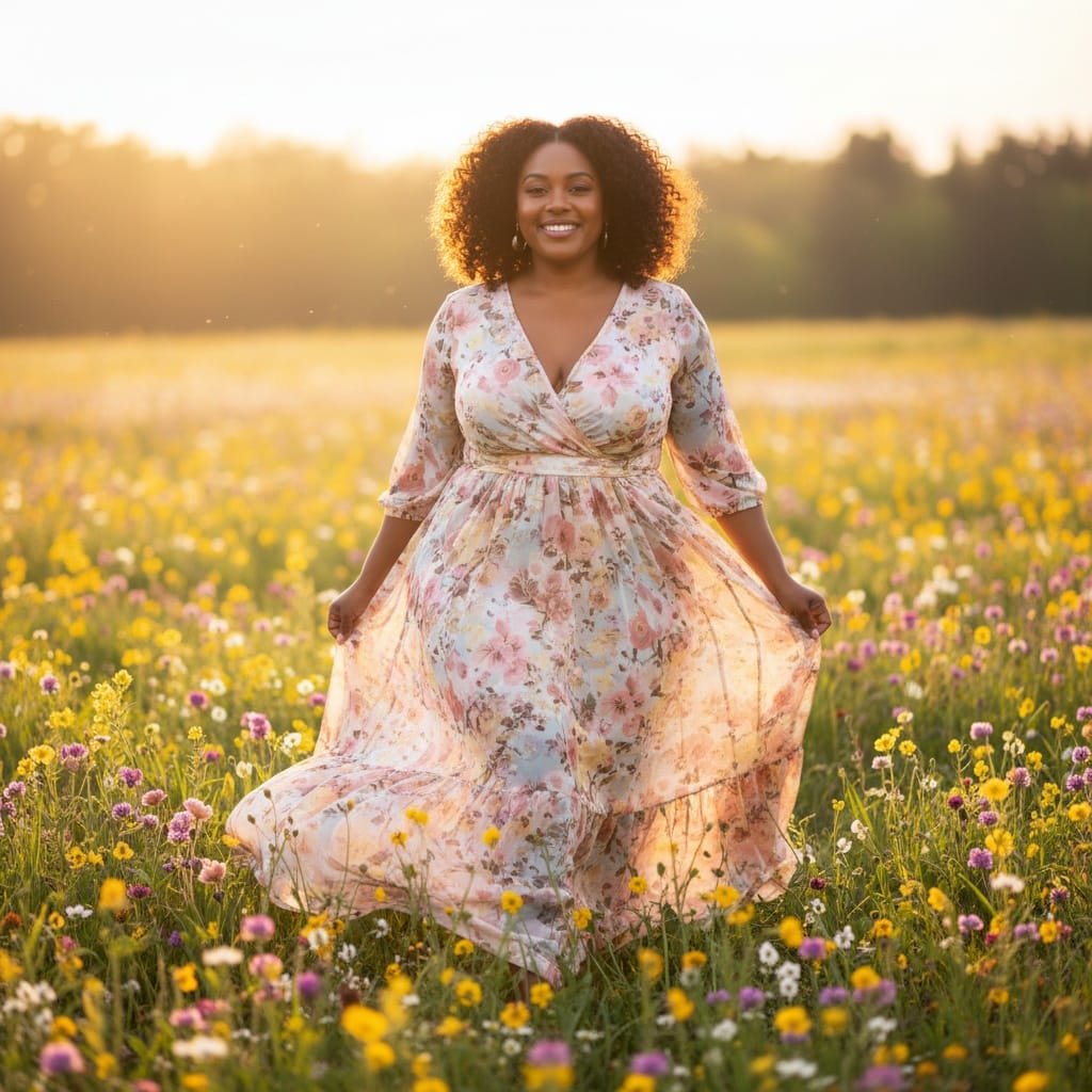 plus_size black woman meadow full body spring 81274293