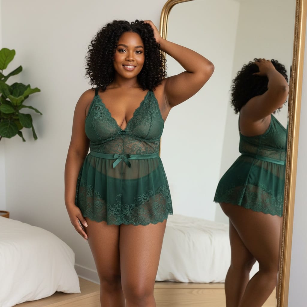 plus_size black woman mirror reflection editorial 57212310
