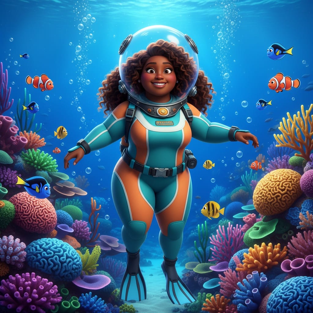 plus_size black woman nemo underwater diver 79216178