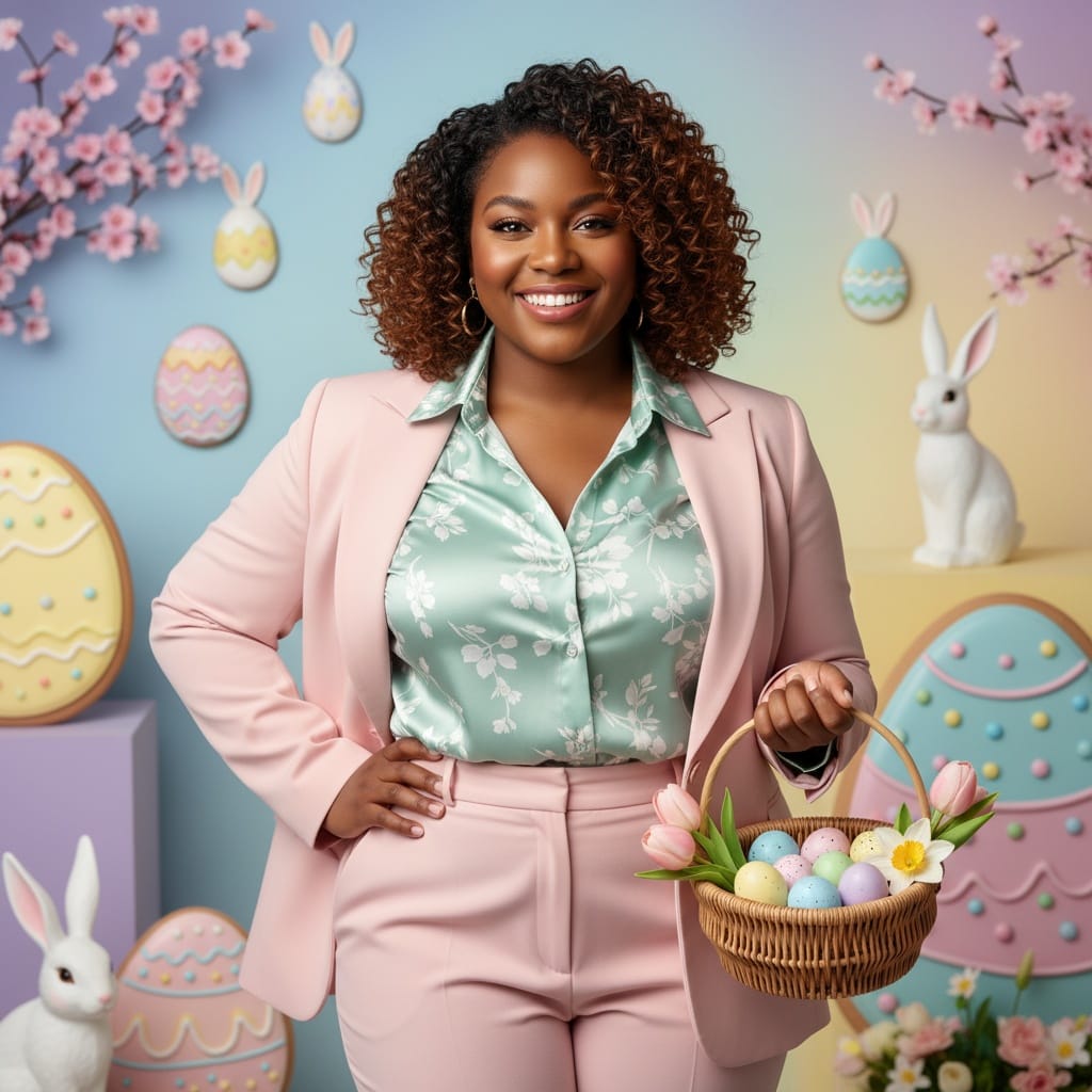 plus_size black woman pastel backdrop studio easter 88979532
