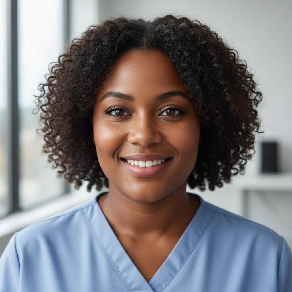 plus_size black woman scrubs clinical environment 32719824