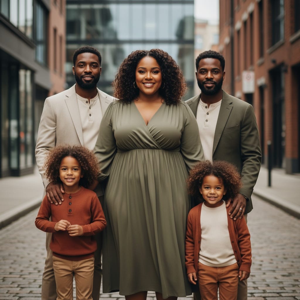 plus_size black woman urban city background 46402271