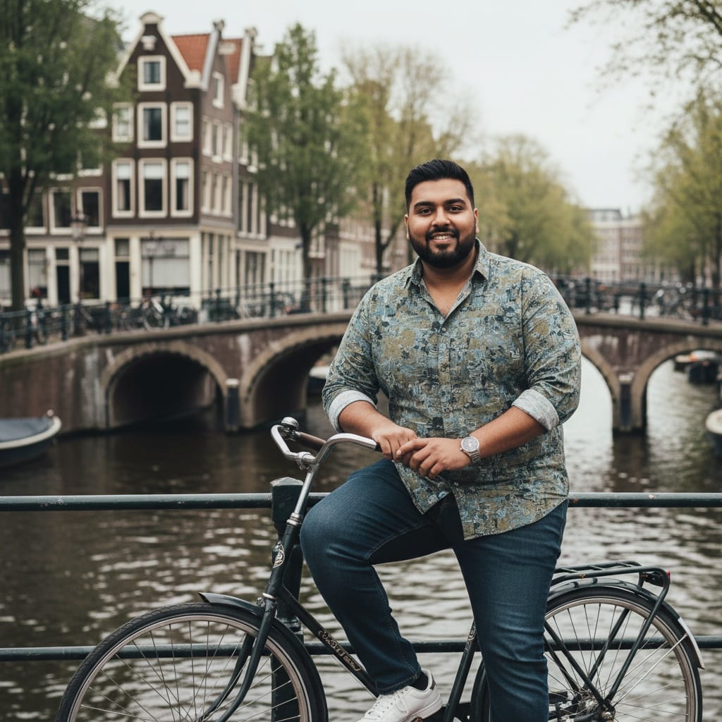 plus_size indian man amsterdam canal bikes 78326438