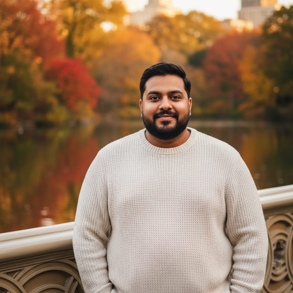 plus_size indian man central park bow bridge 91282727