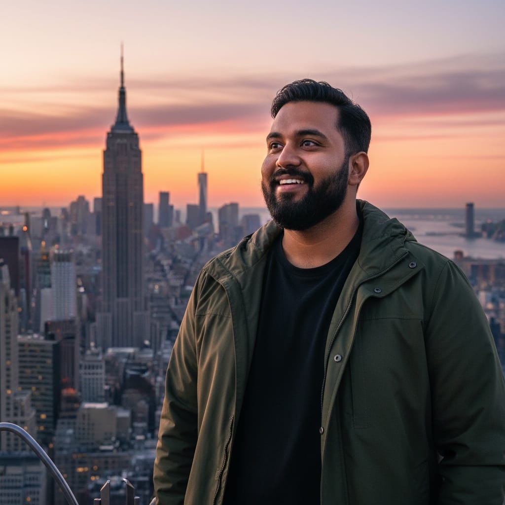 plus_size indian man top of the rock skyline 62727101
