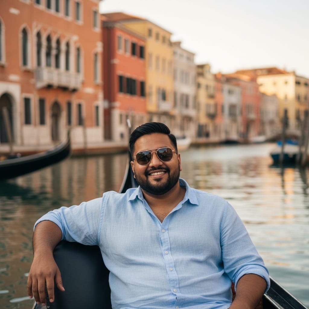 plus_size indian man venice gondola canals 25908880
