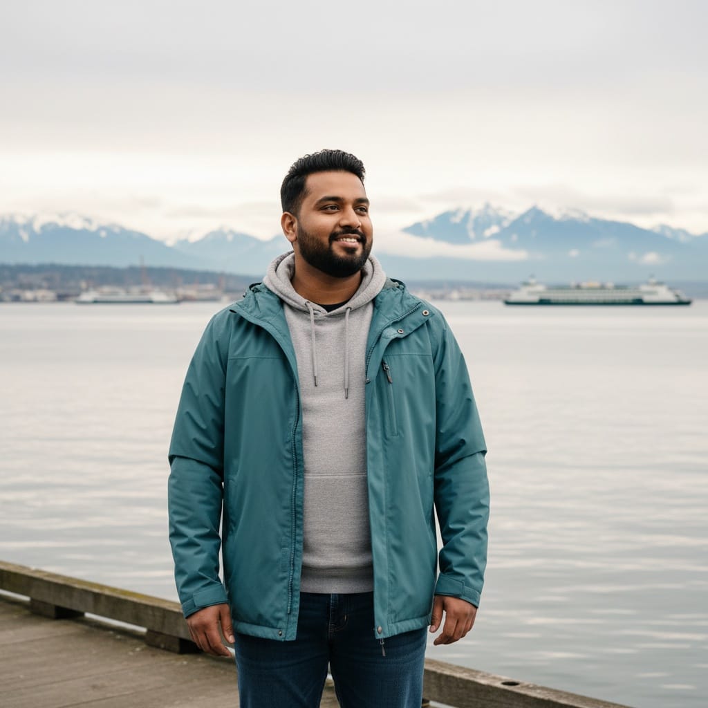 plus_size indian man waterfront puget sound 38377632