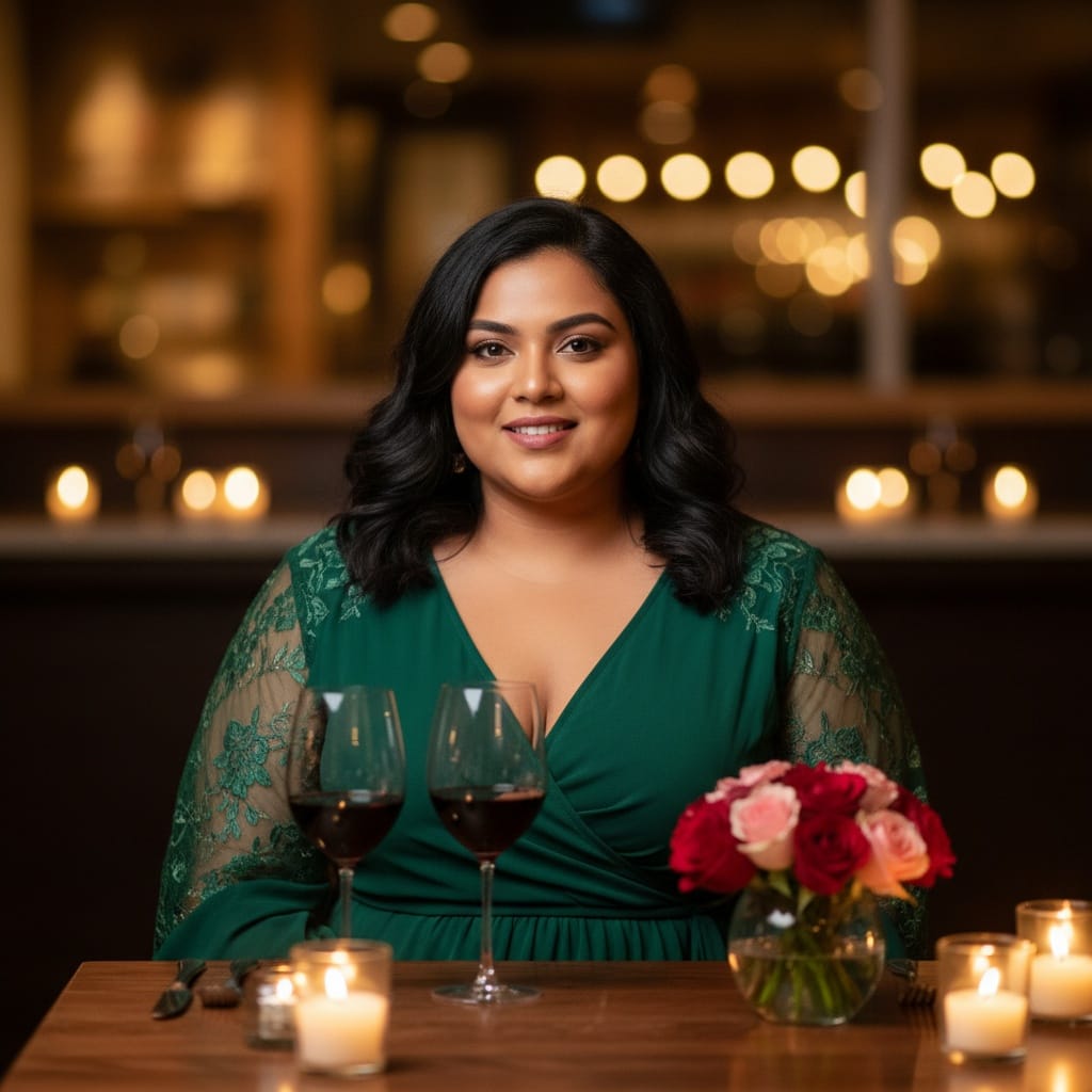 plus_size indian woman candlelit dinner date 88199501