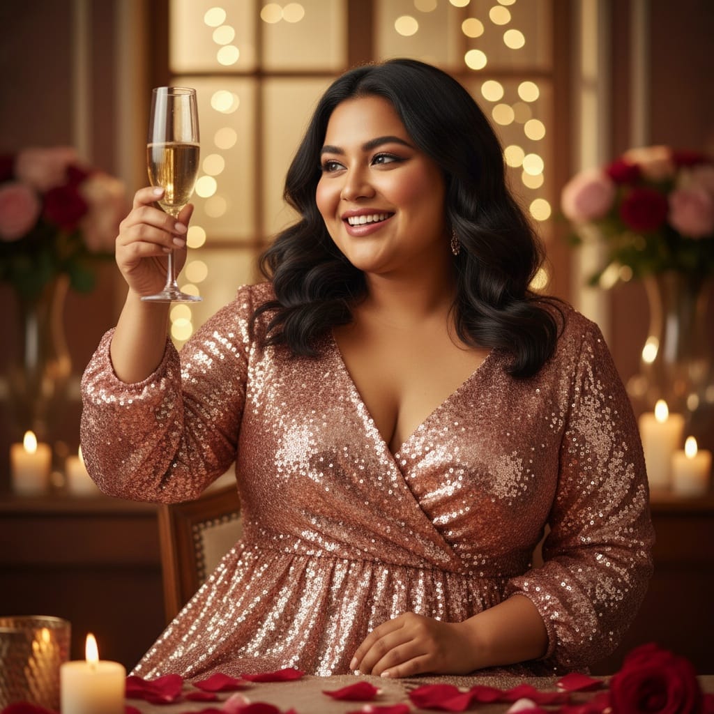 plus_size indian woman champagne celebration 82126930