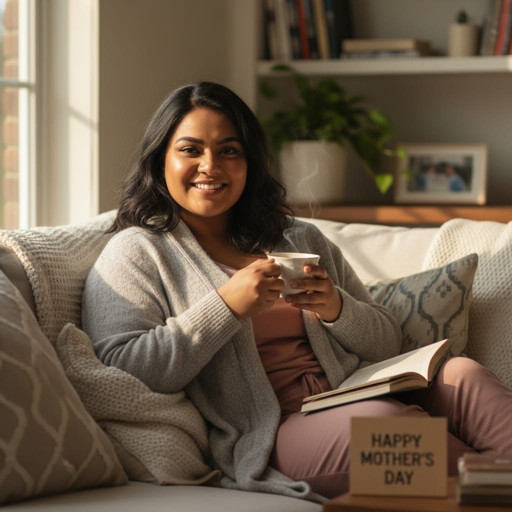 plus_size indian woman cozy reading moment 44724792