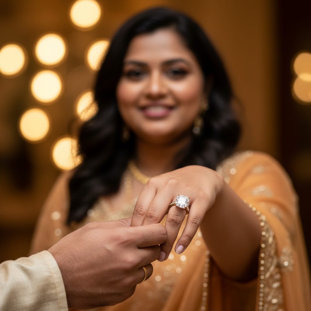 plus_size indian woman holding hands ring focus 44557452
