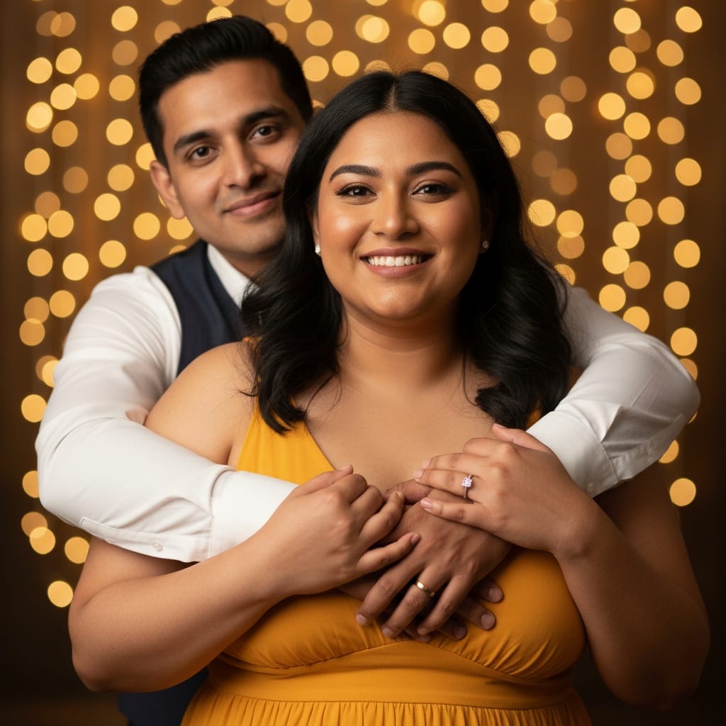 plus_size indian woman hugging from behind 22102803