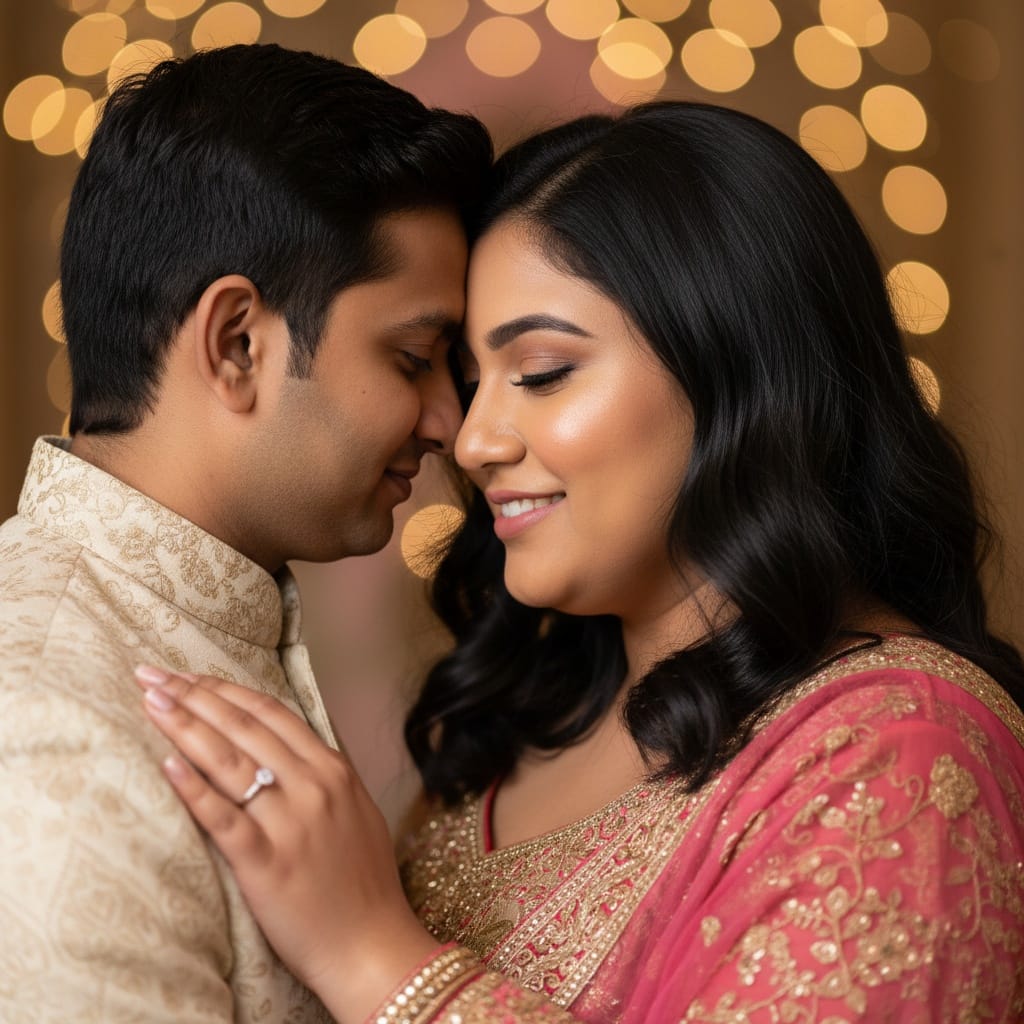 plus_size indian woman intimate forehead touch 34793104