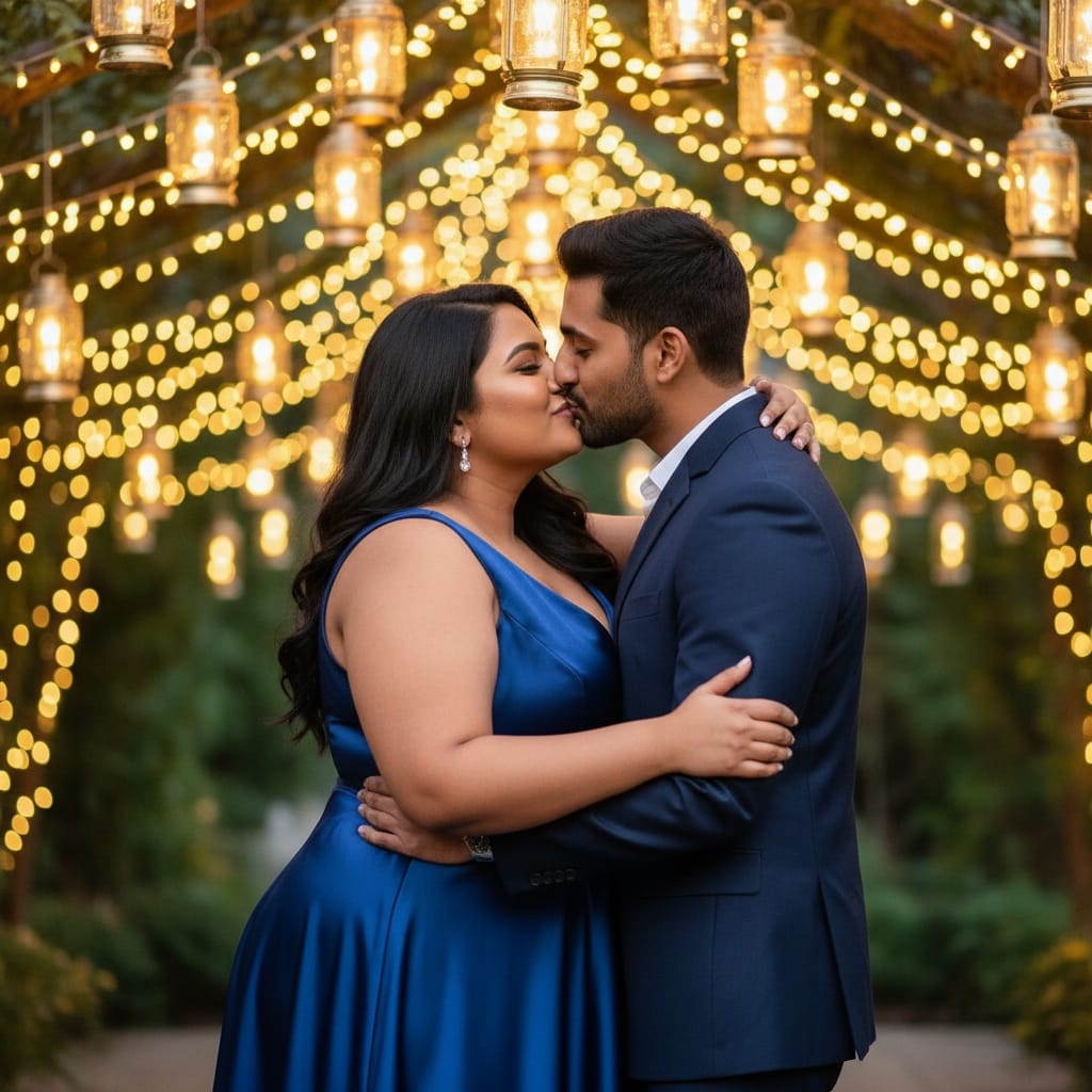 plus_size indian woman kissing under lights 28834255