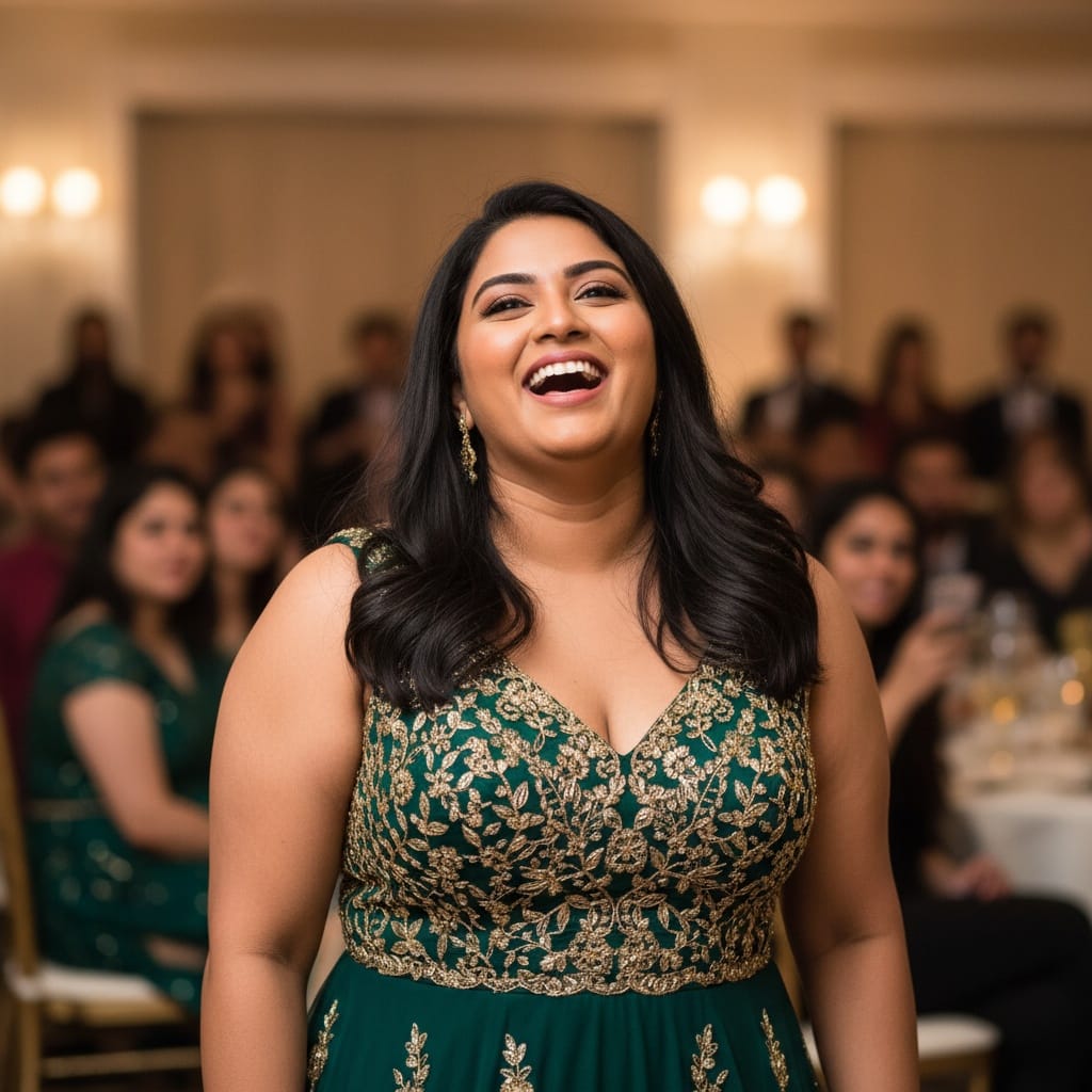 plus_size indian woman laughing candid moment 96857005