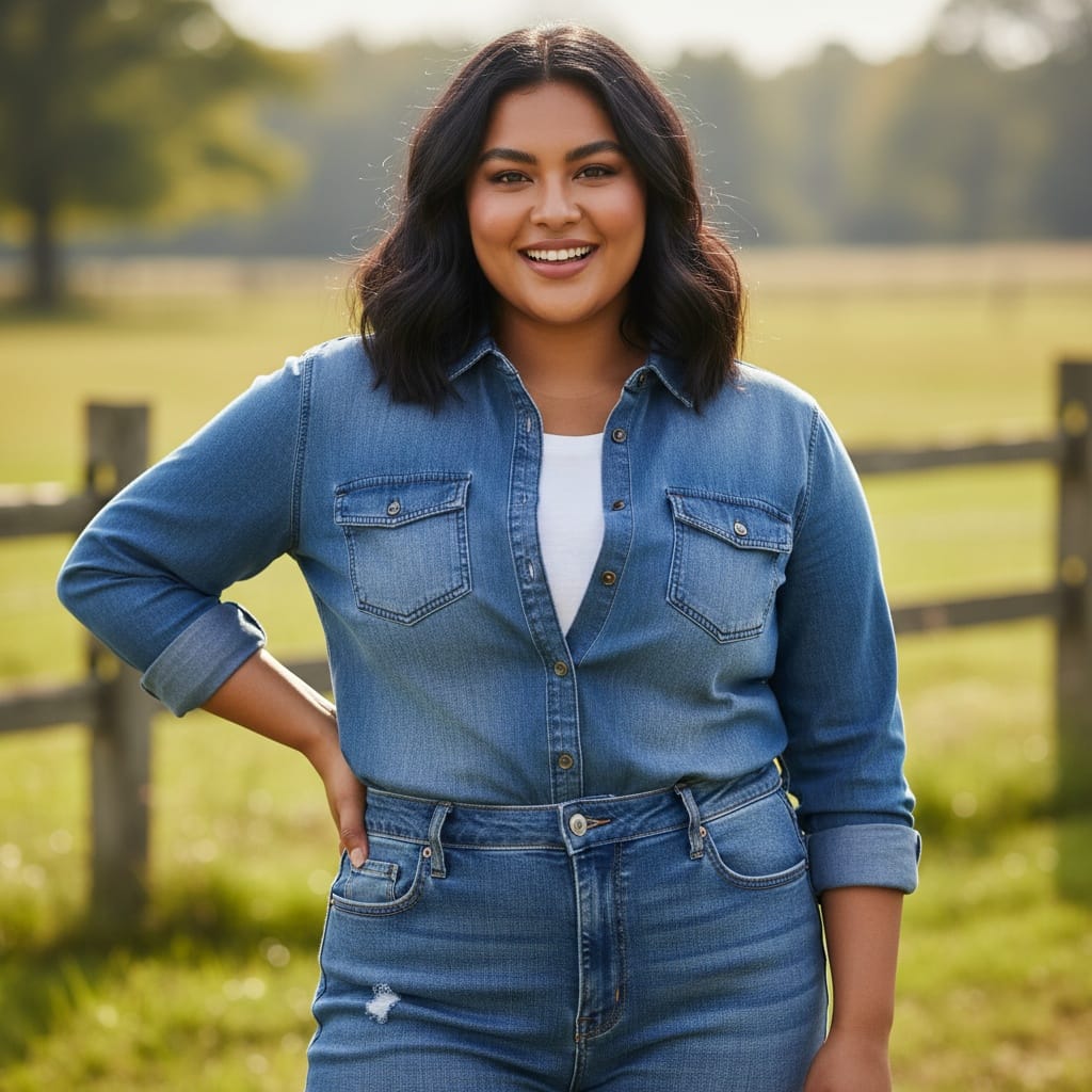 plus_size indian woman outdoor denim campaign 64720649