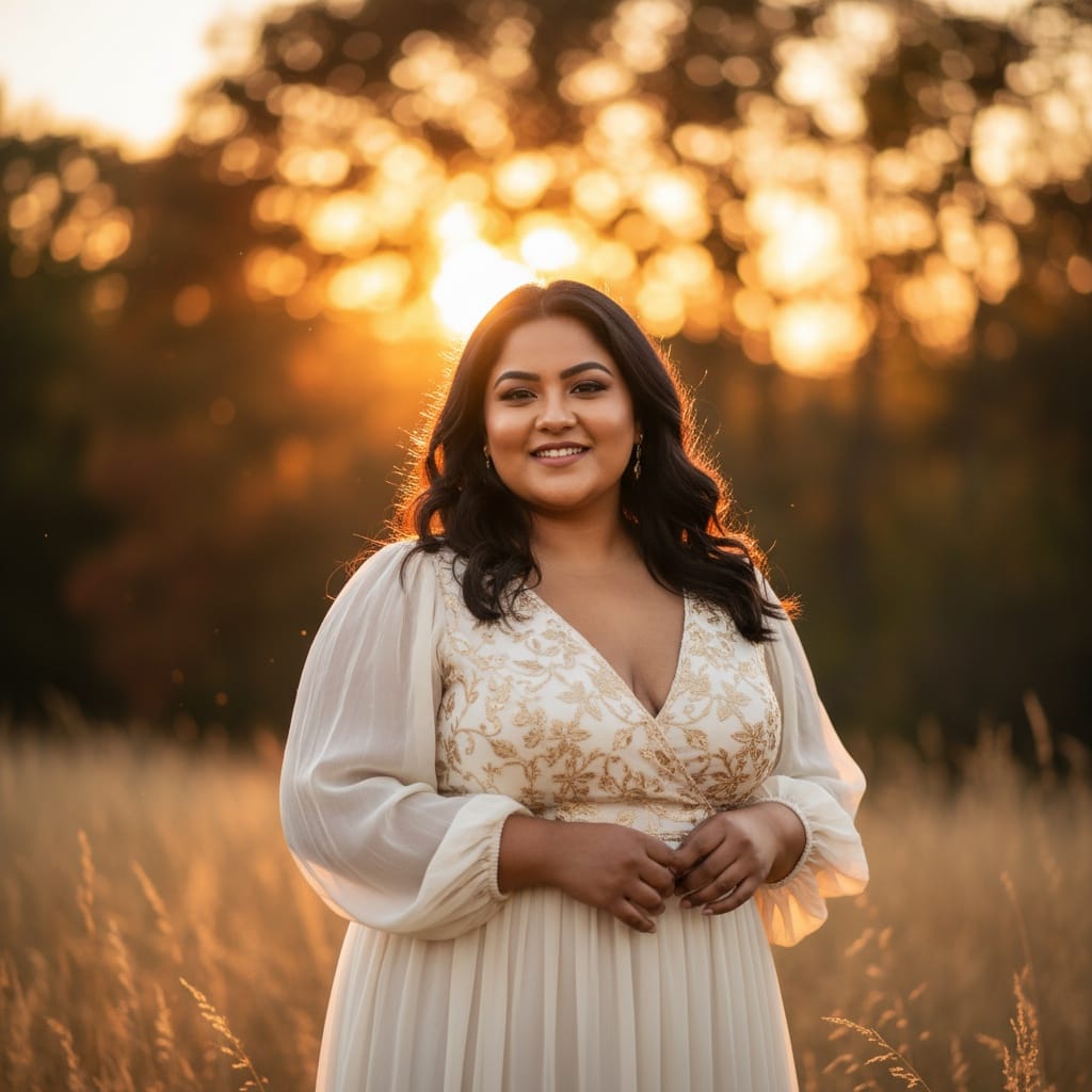 plus_size indian woman outdoor sunset romance 27536524