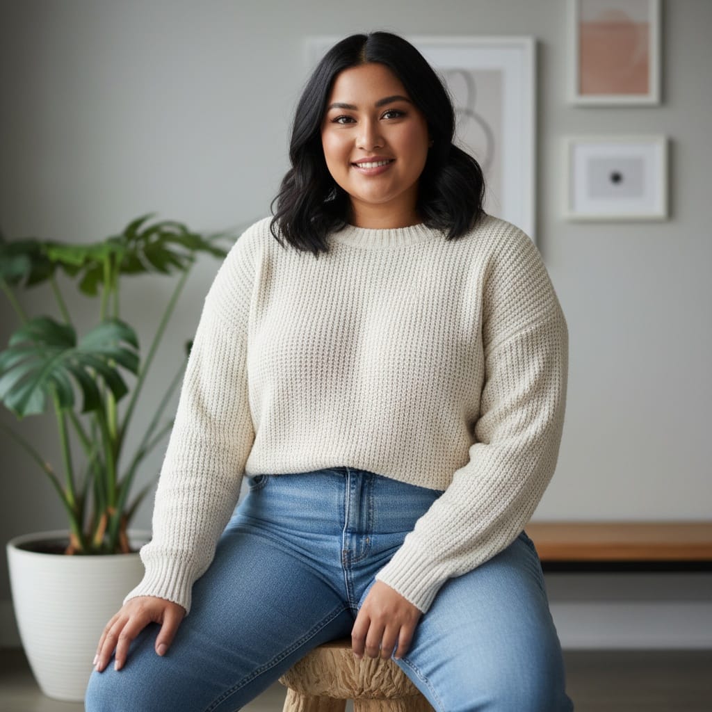 plus_size indian woman sitting casual relaxed 32598264