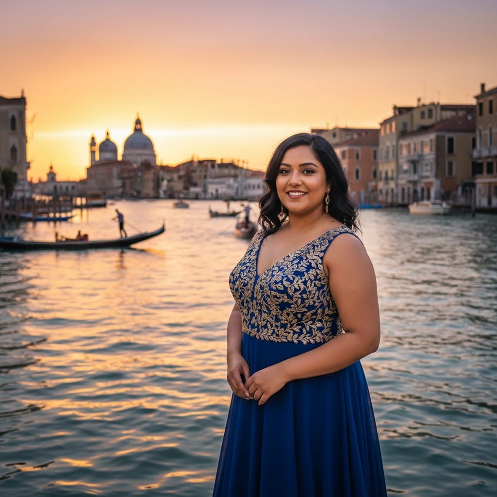 plus_size indian woman sunset grand canal 71735425