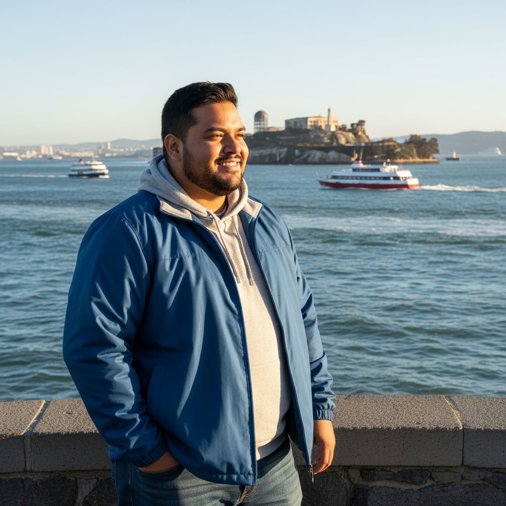 plus_size latino man alcatraz island view 26637389