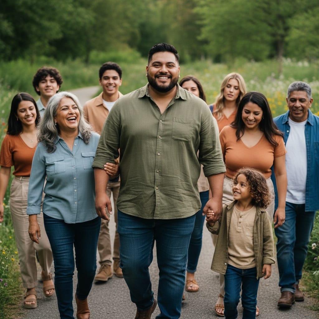 plus_size latino man candid walking together 87724382
