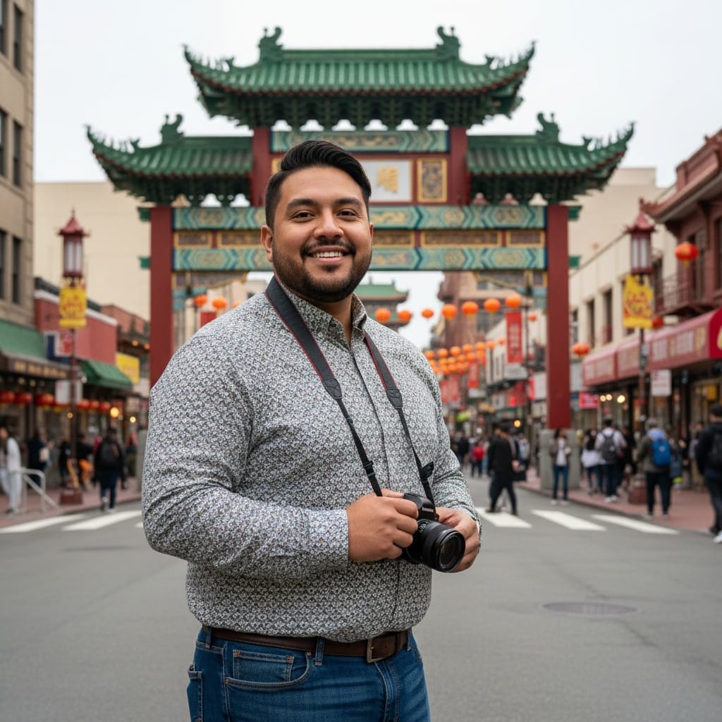 plus_size latino man chinatown gate entrance 40992615