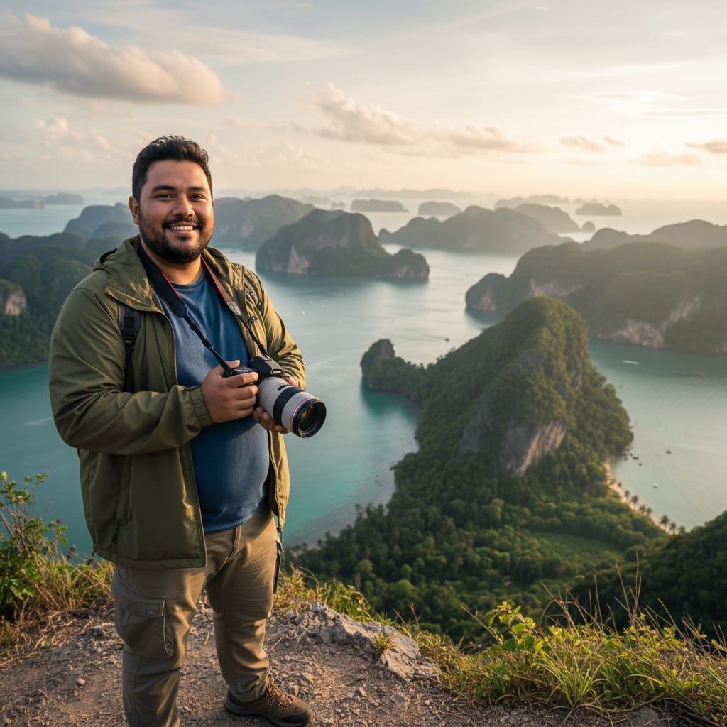 plus_size latino man cliff viewpoint panorama 30833060