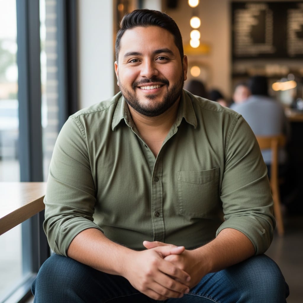 plus_size latino man coffee shop casual 33441649