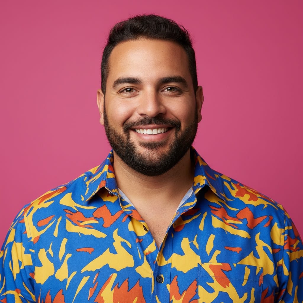 plus_size latino man colorful backdrop close up 14767248