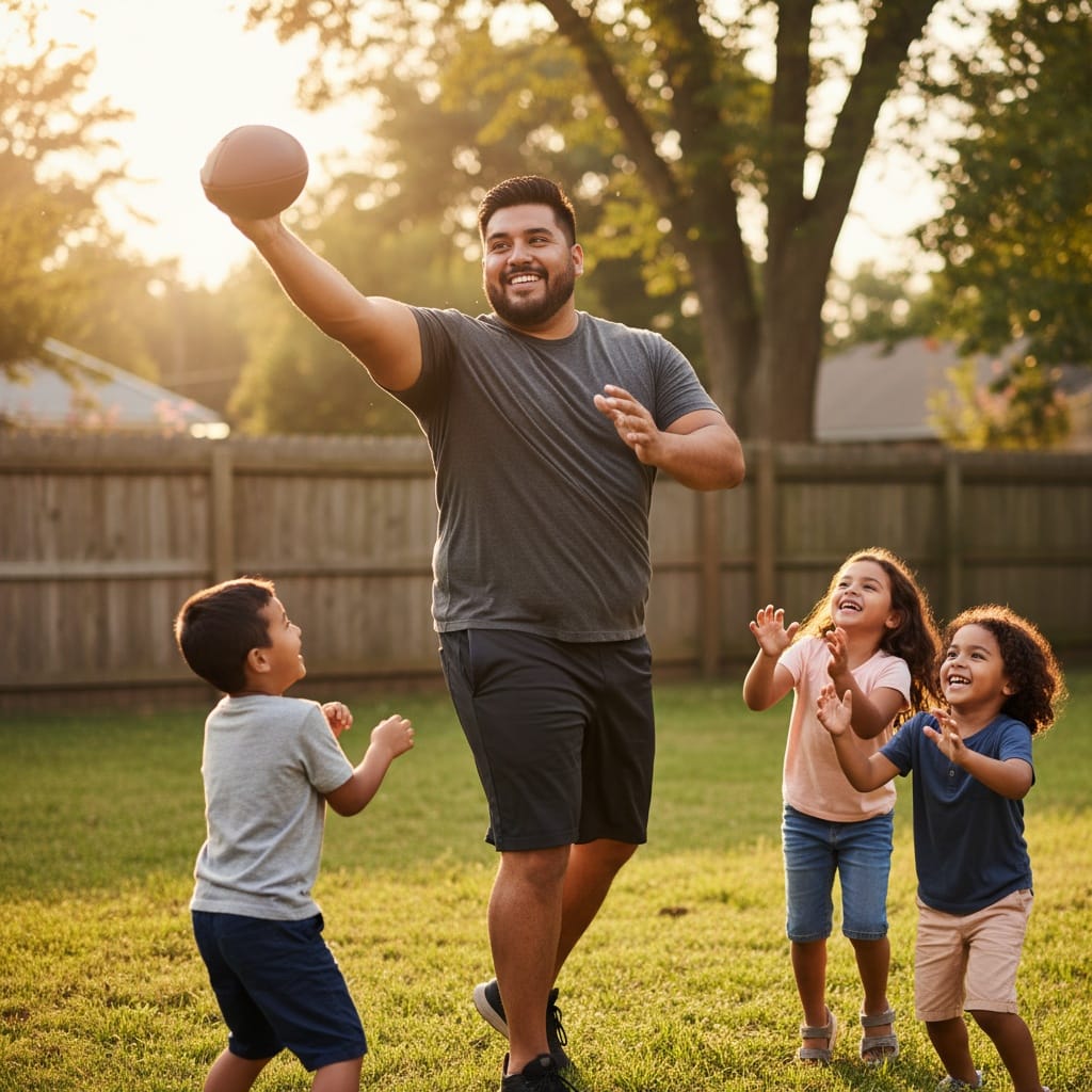 plus_size latino man dad playing catch sports 32122516