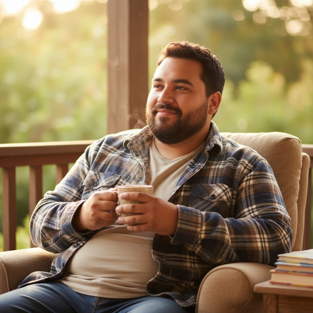 plus_size latino man dad relaxing with coffee 63745245