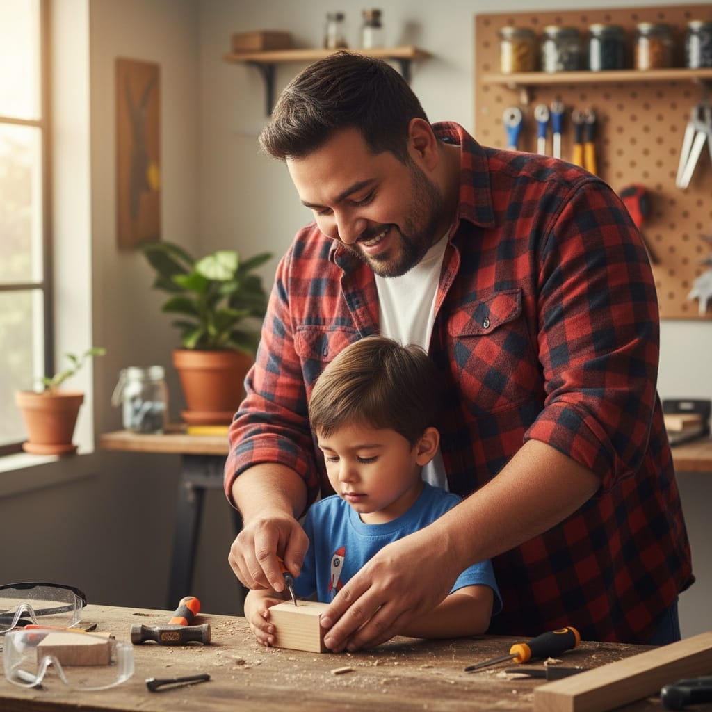 plus_size latino man dad teaching kid activity 91816013
