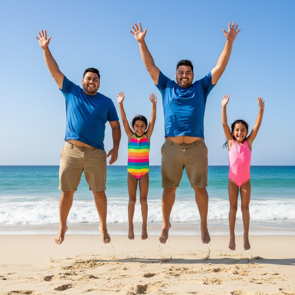 plus_size latino man jumping beach action 35224350