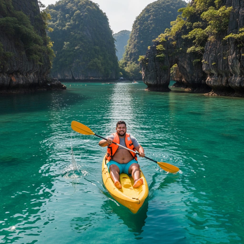 plus_size latino man kayaking hidden bay 24140806